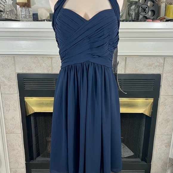 Bill Levkoff Bridal Party Prom Special Occasion Navy Midi Chiffon Fit And Flare - Picture 10 of 16